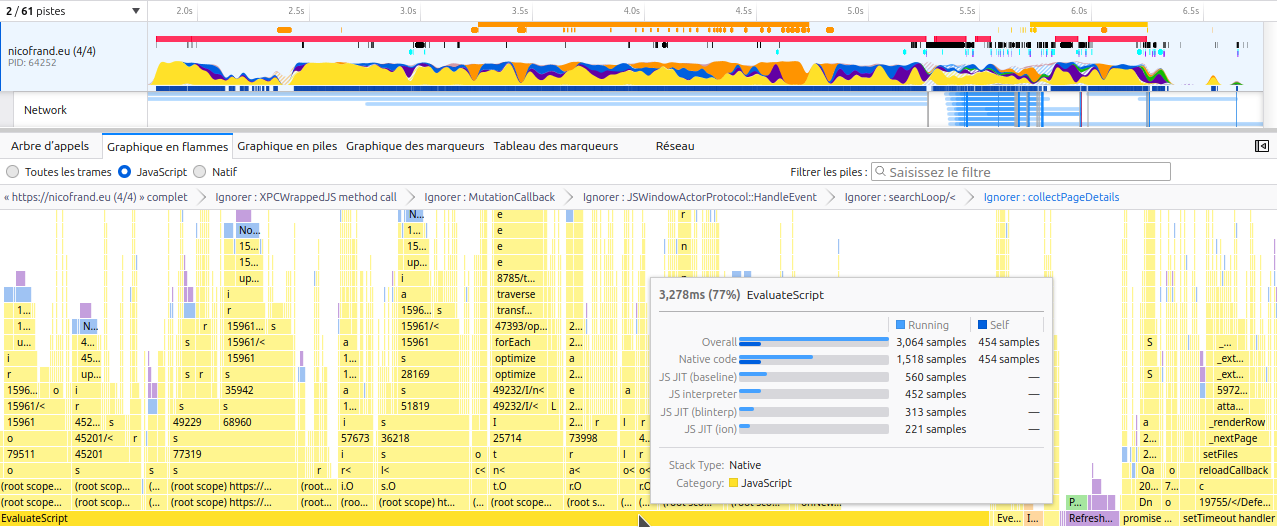 Screenshot of the scripts execution in the profiler